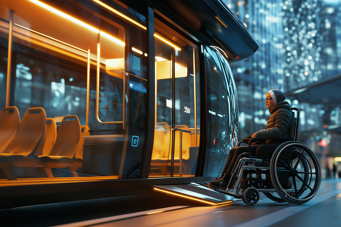 Wheelchair user drives into a bus